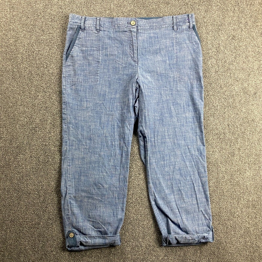 Talbots Pants Women's 16P Petite Blue Capri Cuffed Hem Casual Cotton Blend